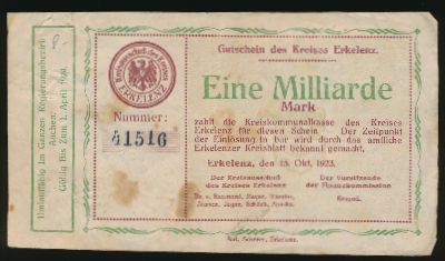 Эркеленц., 1000000000 марок (1923 г.)