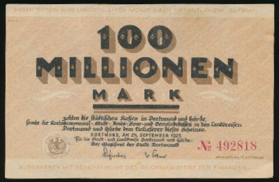 Dortmund, 100000000 марок, 1923