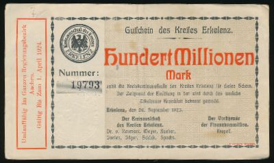 Эркеленц., 100000000 марок (1923 г.)