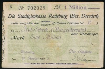 Radeburg., 1000000 марок, 1923
