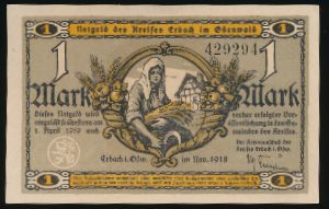 Erbach im Odenwald., 1 марка, 1918