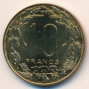 Central African Republic, 10 francs, 1974–2003