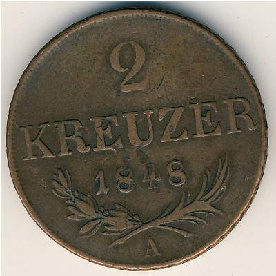 Австрия, 2 крейцера (1848 г.)