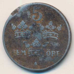 Sweden, 5 ore, 1942