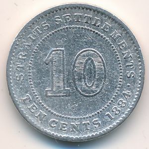 Straits Settlements, 10 cents, 1884