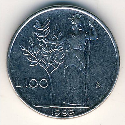 Italy, 100 lire, 1990–1992
