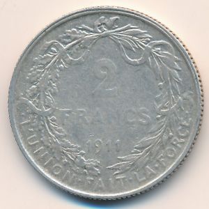 Belgium, 2 francs, 1910–1912