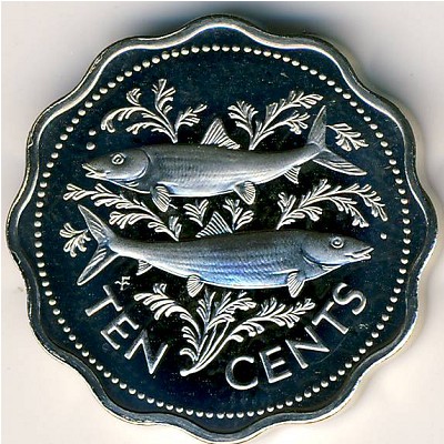 Bahamas, 10 cents, 1974–2005