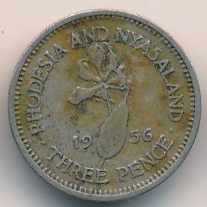 Rhodesia and Nyasaland, 3 pence, 1956