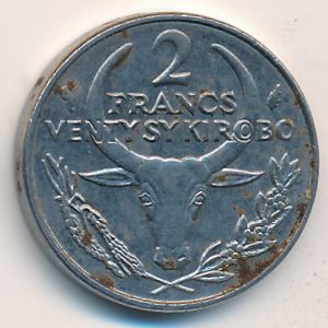 Madagascar, 2 francs, 1989