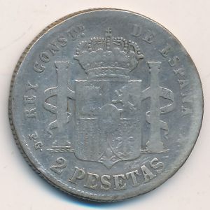 Spain, 2 pesetas, 1889–1892