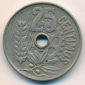 Spain, 25 centimos, 1934