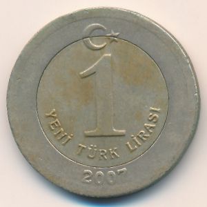 Turkey, 1 new lira, 2007