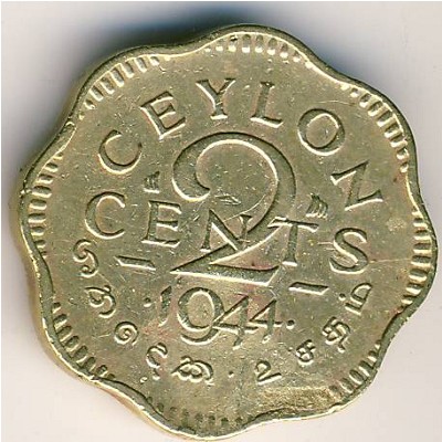 Ceylon, 2 cents, 1944