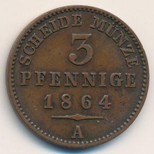 Reuss-Obergreiz, 3 pfennig, 1864
