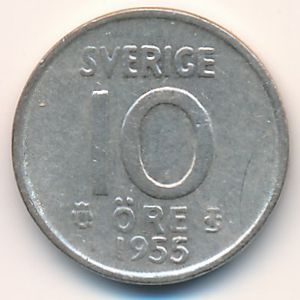 Sweden, 10 ore, 1955