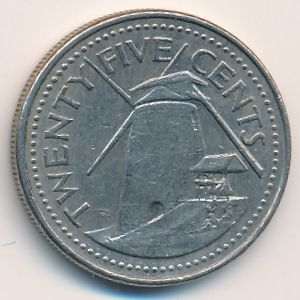 Barbados, 25 cents, 1990