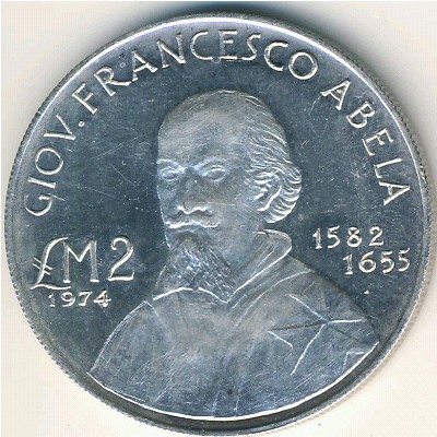 Malta, 2 pounds, 1974