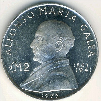 Malta, 2 pounds, 1975