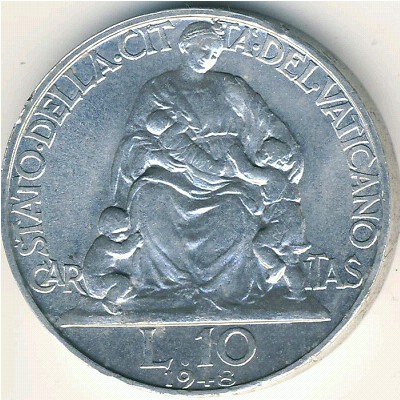 Vatican City, 10 lire, 1947–1949