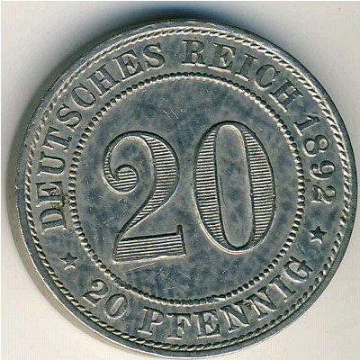 Германия, 20 пфеннигов (1890–1892 г.)