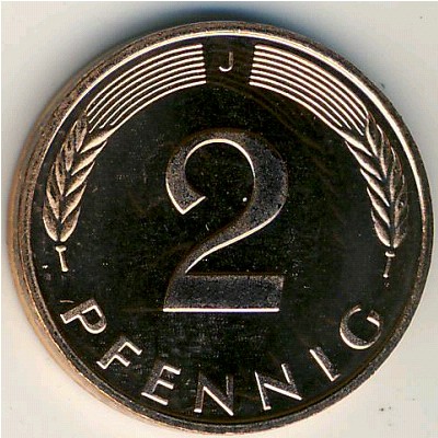 West Germany, 2 pfennig, 1967–2001