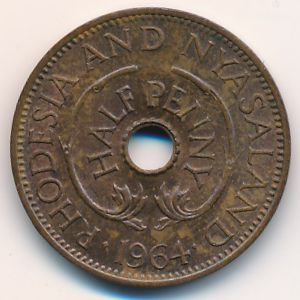 Rhodesia and Nyasaland, 1/2 penny, 1964