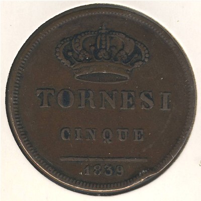 Неаполь и Сицилия, 5 торнеси (1831–1841 г.)