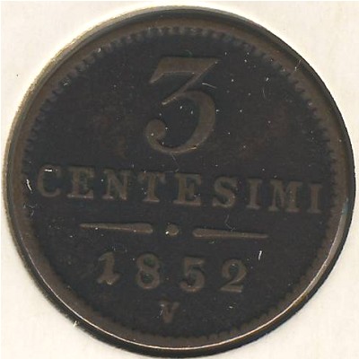 Lombardy-Venetia, 3 centesimi, 1852