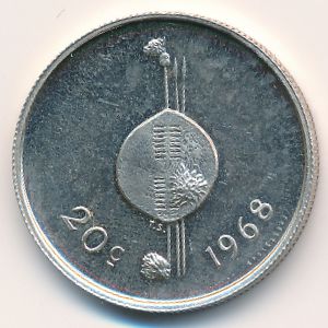 Swaziland, 20 cents, 1968