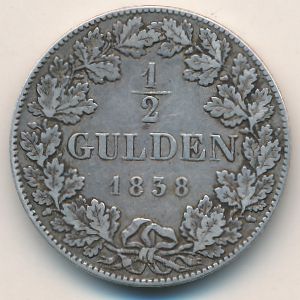 Hesse-Darmstadt, 1/2 gulden, 1838–1846
