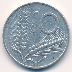 Italy, 10 lire, 1955