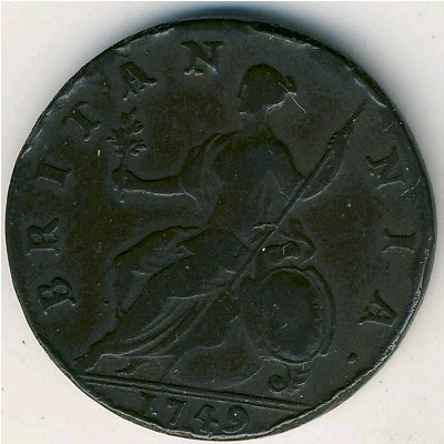 Великобритания, 1/2 пенни (1746–1754 г.)