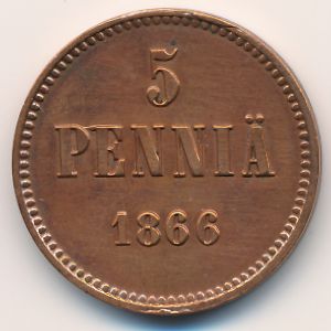 Finland, 5 pennia, 1865–1870