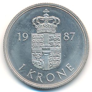 Denmark, 1 krone, 1982–1989