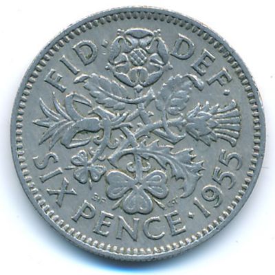 Великобритания, 6 пенсов (1955 г.)