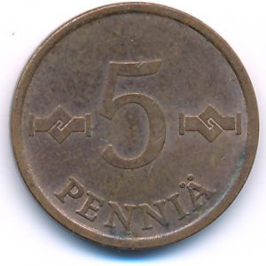 Finland, 5 pennia, 1967