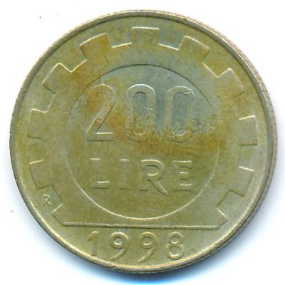 Италия, 200 лир (1998 г.)