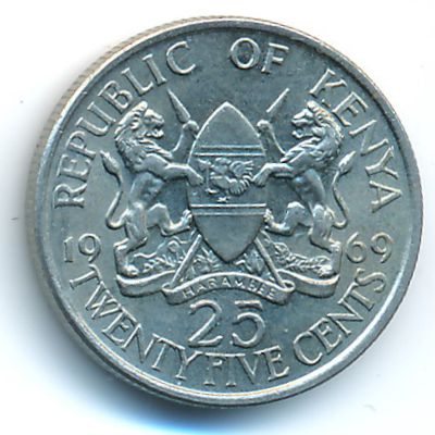 Kenya, 25 cents, 1969–1973