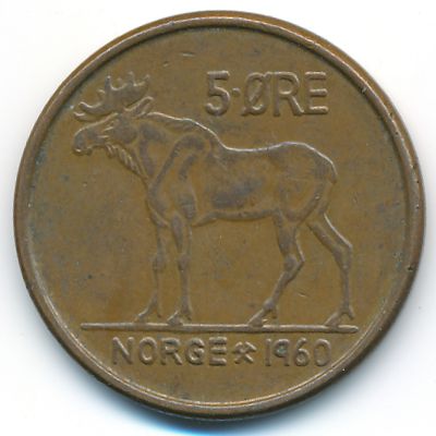 Norway, 5 ore, 1958–1973