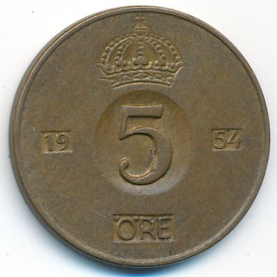 Sweden, 5 ore, 1954