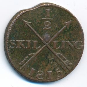 Sweden, 1/2 skilling, 1815–1817