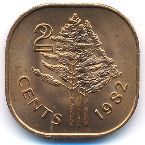 Swaziland, 2 cents, 1974–1982