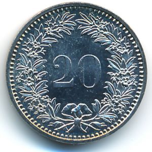 Switzerland, 20 rappen, 1939–2019