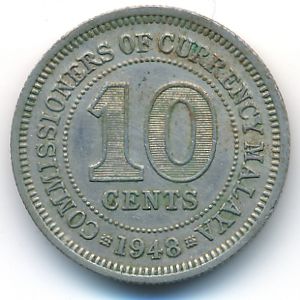 Malaya, 10 cents, 1948