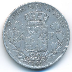 Belgium, 2 1/2 francs, 1848–1849