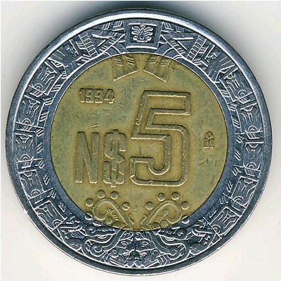Мексика, 5 новых песо (1992–1995 г.)