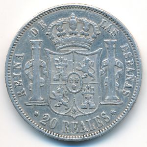 Spain, 20 reales, 1856–1864