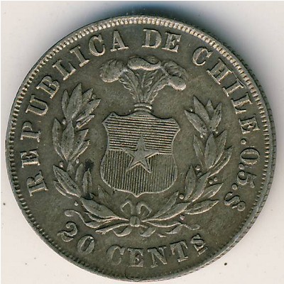 Chile, 20 centavos, 1891–1893