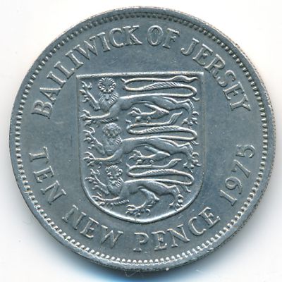 Jersey, 10 new pence, 1975